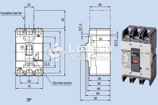 Bản vẽ cầu dao Aptomat 3 pha LS ABN103c