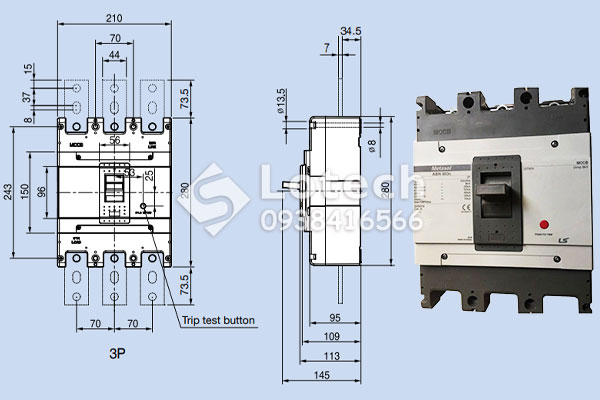 Bản vẽ cầu dao tự động MCCB 3P LS ABN803c