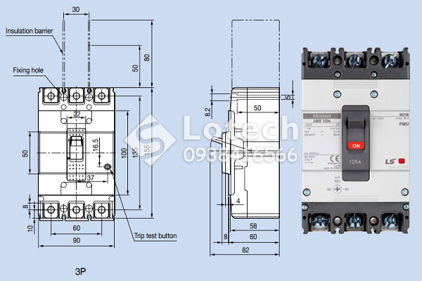 Bản vẽ cấu tạo Aptomat 3 pha LS 125A ABS103c