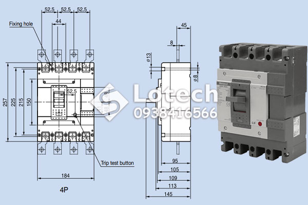 Bản vẽ cấu tạo Aptomat LS MCCB 4 Pha ABN404c