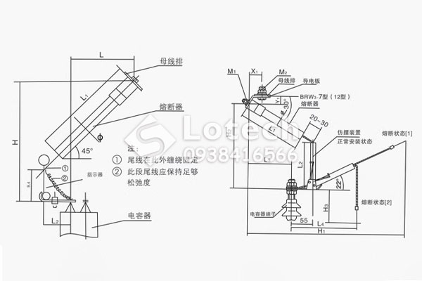 Bản vẽ cấu tạo cầu chì ống trung thế bảo vệ tụ bù