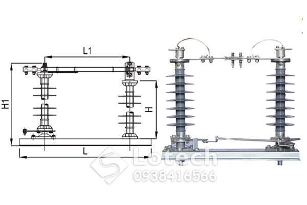 Bản vẽ cấu tạo DS Vina Electric dao cách ly chém ngang