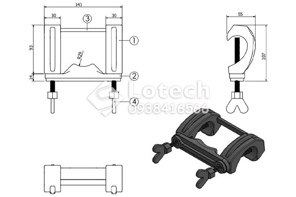 Bản vẽ cấu tạo kẹp cáp cổ sứ