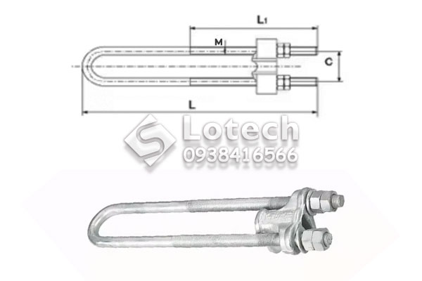 Bản vẽ cấu tạo khóa néo nêm cho dây chống sét mã NUT