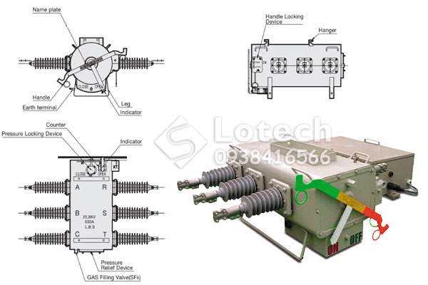 Bản vẽ cấu tạo LBS khí SF6 ENTEC Korea