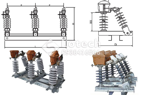 Bản vẽ cấu tạo LBS Vina Electric - cầu dao phụ tải chém đứng 