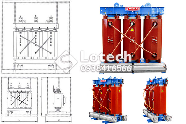 Bản vẽ cấu tạo máy biến áp khô THIBIDI