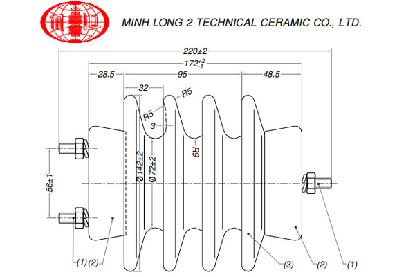 Bản vẽ cấu tạo sứ đỡ tăng cường FCO Minh Long 2 loại 14.4kV