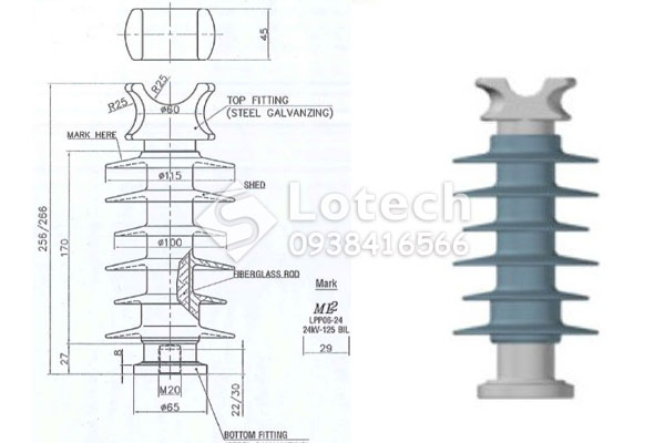 Bản vẽ cấu tạo sứ đứng Polymer 24kV ĐR 510mm