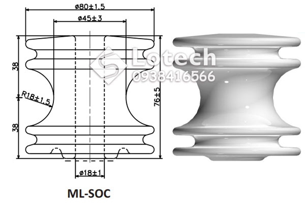 Bản vẽ cấu tạo sứ ống chỉ loại lớn ML-SOC