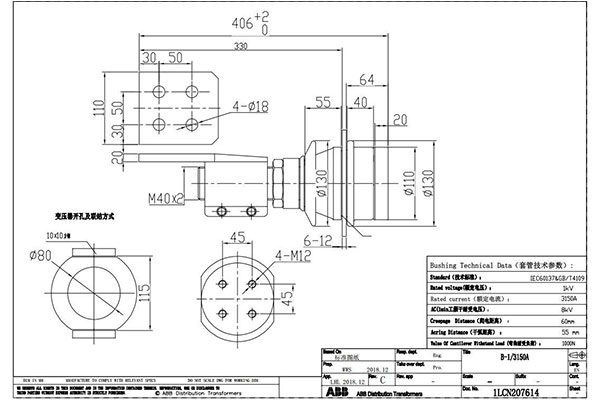 Bản vẽ cấu tạo sứ xuyên và đầu cos máy biến áp ABB
