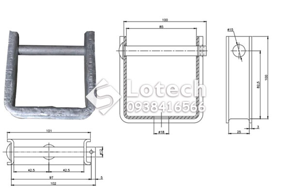 Bản vẽ cấu tạo Uclevis - khung đỡ 1 sứ ống chỉ