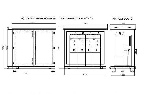 Bản vẽ cấu tạo vỏ tủ trung thế ABB CCCF