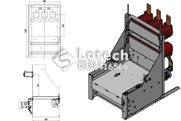 Bản vẽ cấu tạo xe đẩy máy biến điện áp cho tủ trung thế