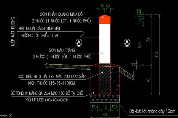 Bản vẽ cọc tiêu giao thông bê tông