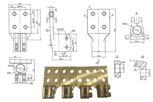 Bản vẽ đầu cực hạ thế 4 lỗ máy biến áp 3 pha ngâm dầu