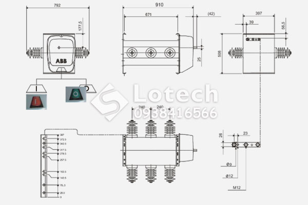 Bản vẽ kích thước và cấu tạo LBS ABB NXB