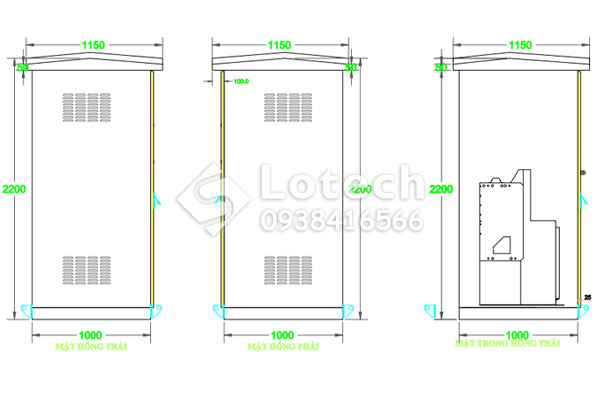 Bản vẽ Lotech mặt hông vỏ tủ RMU 4 ngăn