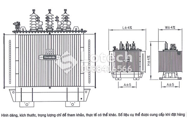 Bản vẽ máy biến áp THIBIDI 2500kVA 