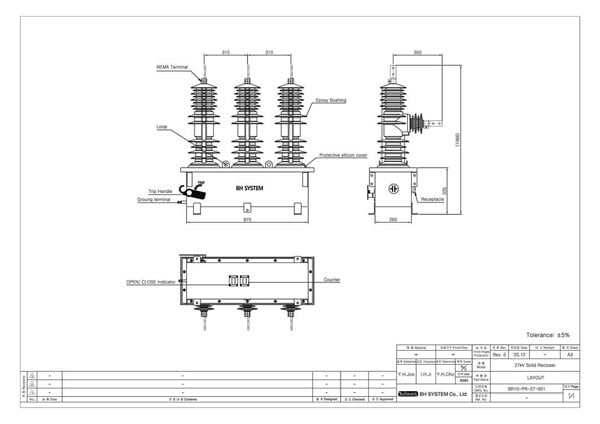 Bản vẽ Recloser BH BuHeung Korea 27kV 16kA/3s