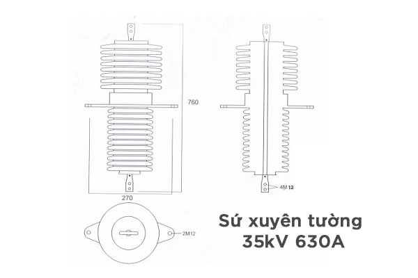 Bản vẽ sứ xuyên tường 35kV 630A