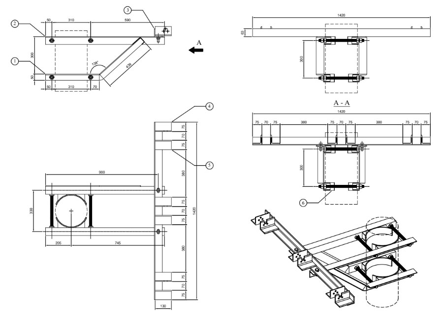 Bản vẽ tổng thể bộ xà đỡ dao cắt tụ