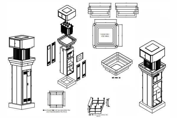 Bản vẽ trạm biến áp lắp đặt trên trụ thép
