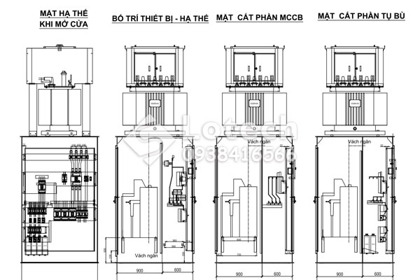 Bản vẽ trụ đỡ MBA tích hợp tủ RMU và ngăn hạ thế