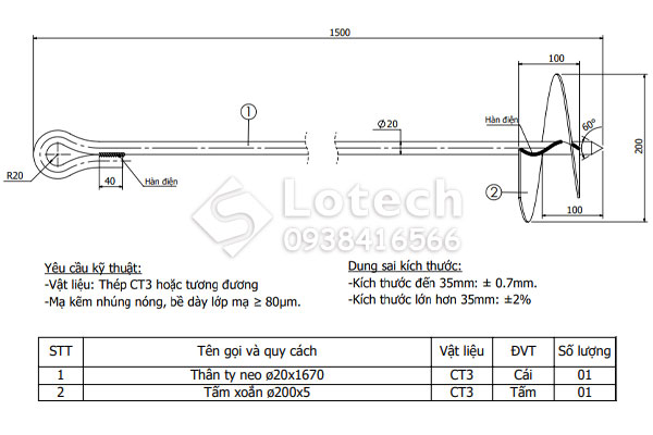 Bản vẽ ty neo xoắn 20x1500mm