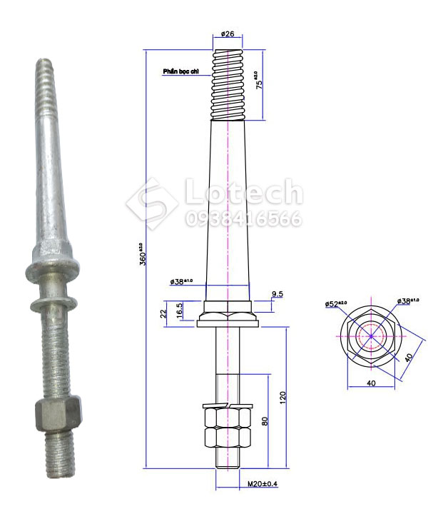 Bản vẽ ty sứ đứng bọc chì