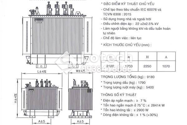 Bản vẽ và thông số máy biến áp 4000kVA THIBIDI