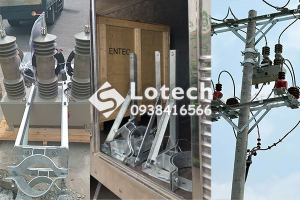 Bộ giá treo Recloser Entec lắp đặt trên cột BTLT