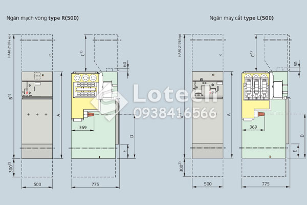 Cấu tạo ngăn chức năng R và L tủ RMU Siemens