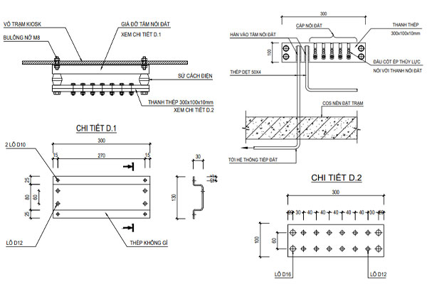 Chi tiết lắp đặt bản cực nối đất trạm kios