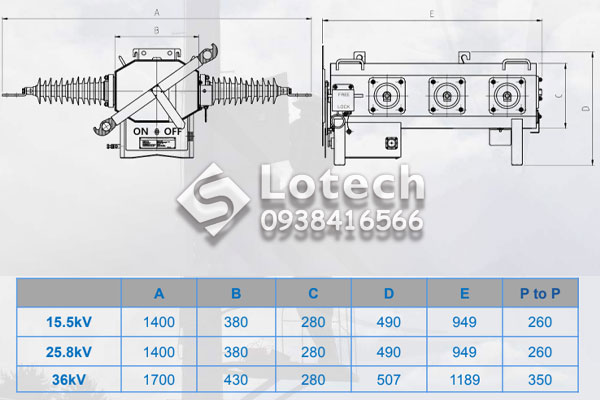 Kích thước của LBS khí SF6 BH System