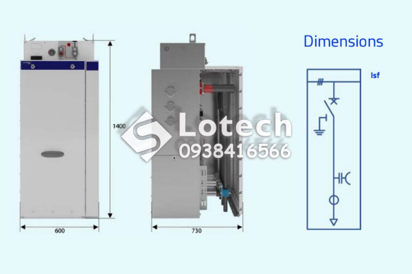 Kích thước ngăn tủ máy cắt SF6 RMU Ormazabal gae-lsf