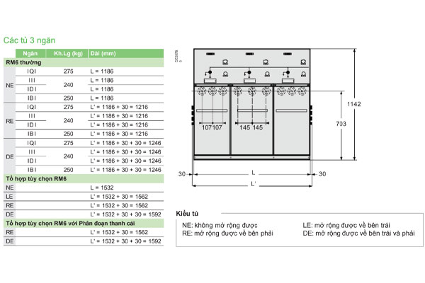 Kích thước và điều kiện lắp đặt tủ RMU 3 ngăn Schneider