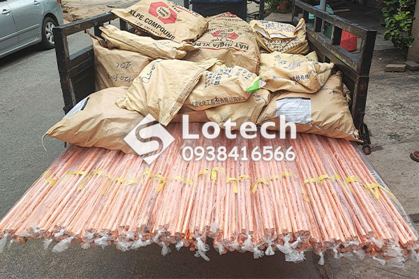 Lotech giao hàng cọc tiếp địa D16 L2.4m và vật tư hệ thống chống sét