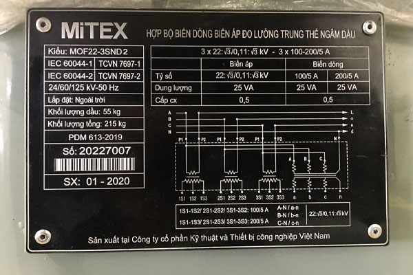 Sơ đồ đấu dây đo đếm trung thế MOF MITEX