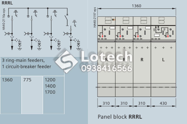Sơ đồ nguyên lý và kích thước tủ RMU Siemens RRRL