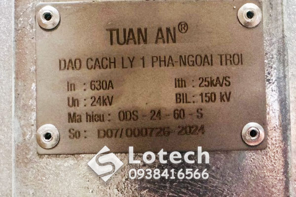 Thông số kỹ thuật dao cách ly 630A 24kV 1 pha Polymer Tuấn Ân