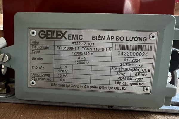 Thông số máy biến áp đo lường đúc epoxy 1 pha 1 sứ PT22-1ZHO1