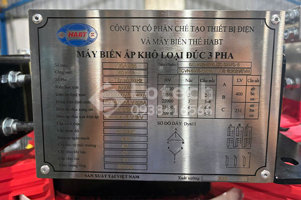 Thông số máy biến áp khô loại đúc 3 pha 560kVA HABT