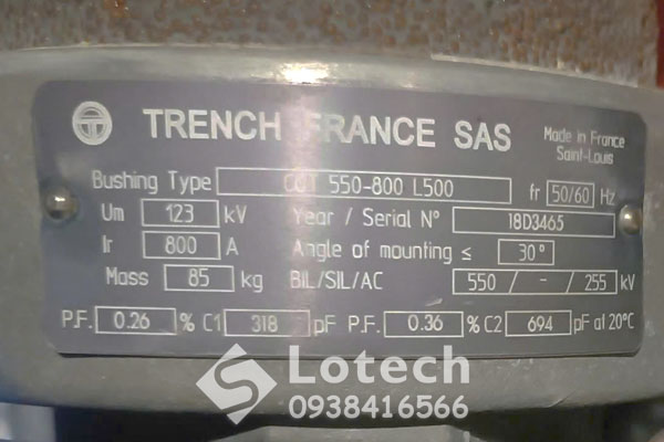Thông số sứ xuyên máy biến áp 110kV hãng Trench