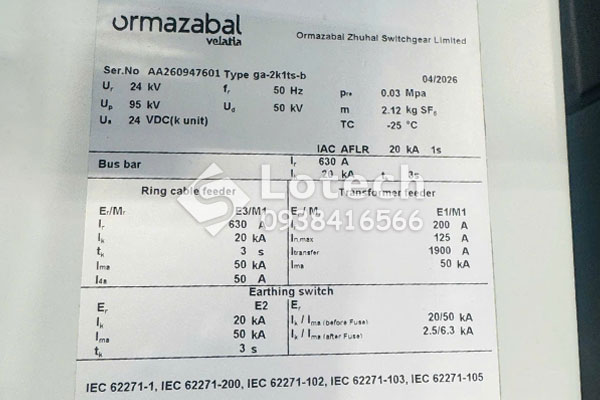 Thông số tủ RMU Ormazabal ga/gae630 - 2k1ts